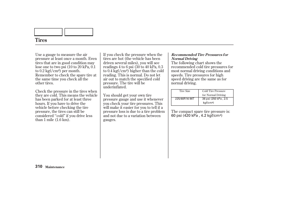 Tires | HONDA 2002 Odyssey - Owner's Manual User Manual | Page 313 / 399