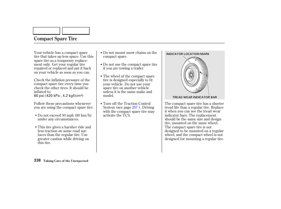Compact spare tire | HONDA 2002 Odyssey - Owner's Manual User Manual | Page 341 / 399