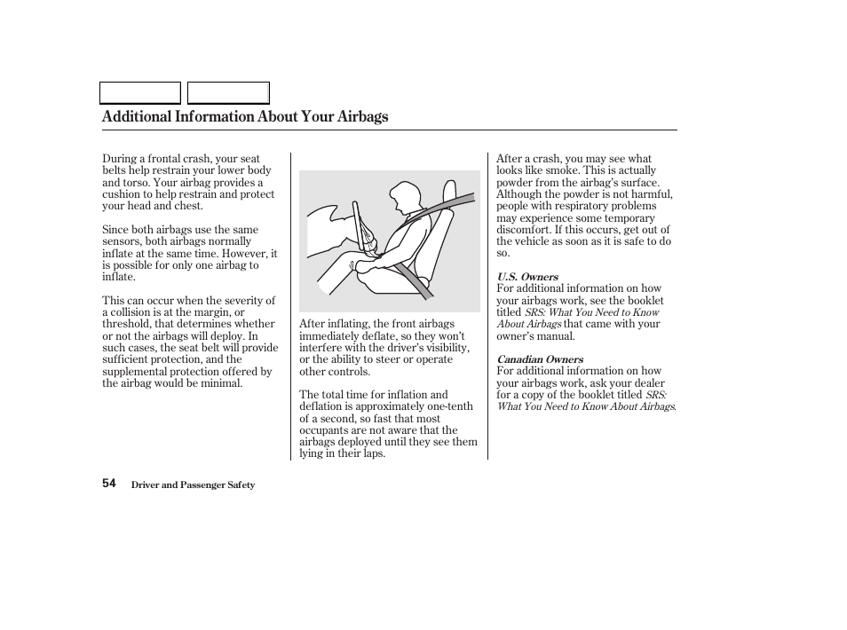 Additional information about your airbags | HONDA 2002 Odyssey - Owner's Manual User Manual | Page 57 / 399