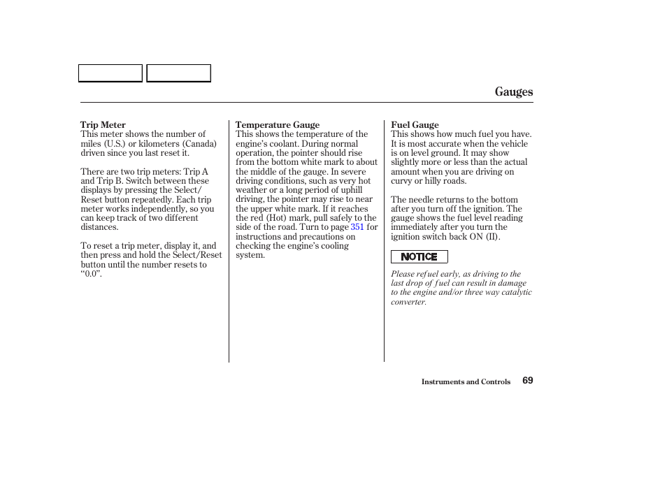 Gauges | HONDA 2002 Odyssey - Owner's Manual User Manual | Page 72 / 399