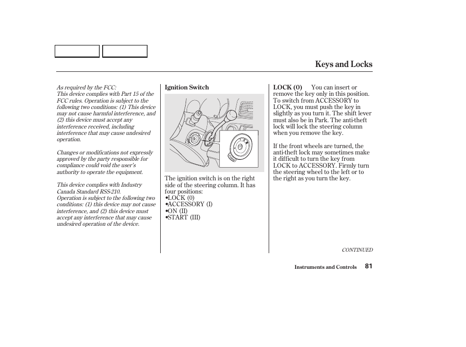 Keys and locks | HONDA 2002 Odyssey - Owner's Manual User Manual | Page 84 / 399