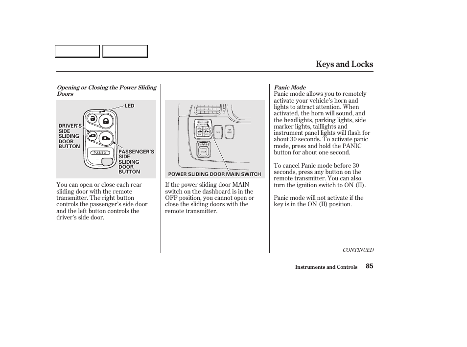 Keys and locks | HONDA 2002 Odyssey - Owner's Manual User Manual | Page 88 / 399