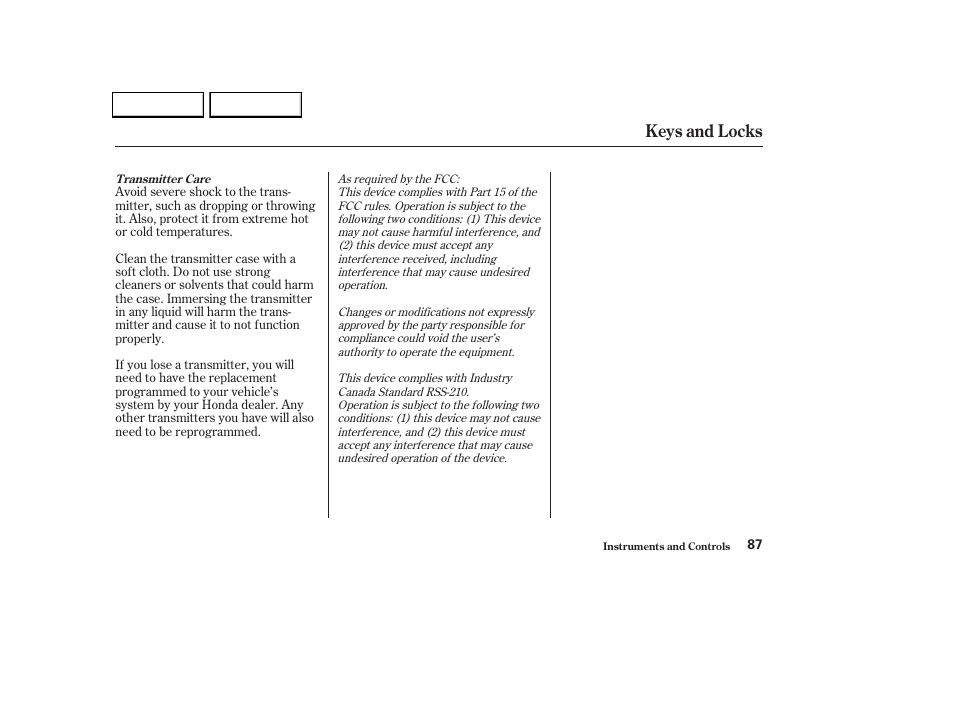 Keys and locks | HONDA 2002 Odyssey - Owner's Manual User Manual | Page 90 / 399