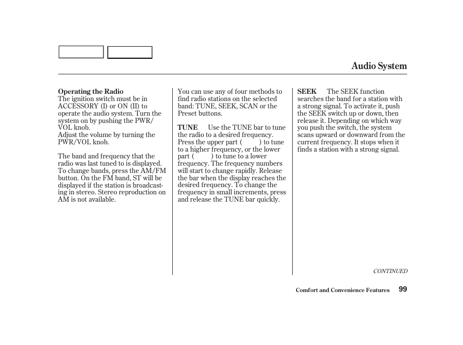 Audio system | HONDA 2002 Insight  - Owner's Manual User Manual | Page 102 / 270