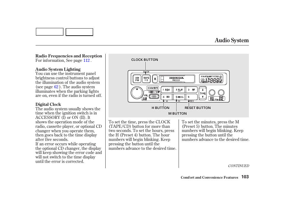 Audio system | HONDA 2002 Insight  - Owner's Manual User Manual | Page 106 / 270