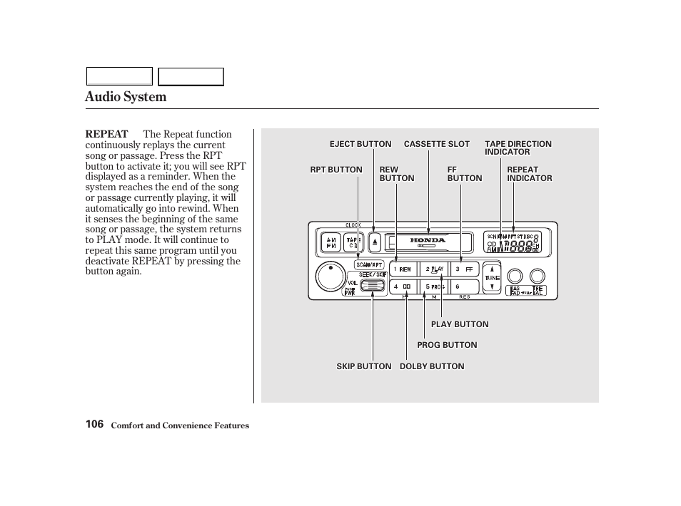 Audio system | HONDA 2002 Insight  - Owner's Manual User Manual | Page 109 / 270