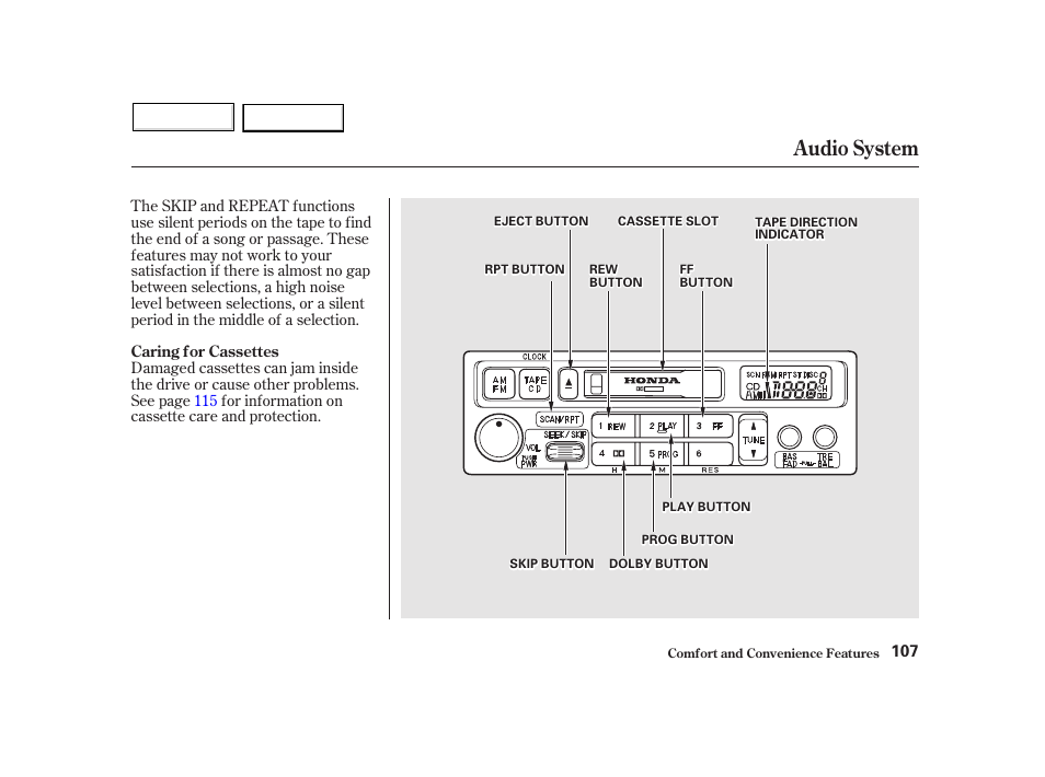 Audio system | HONDA 2002 Insight  - Owner's Manual User Manual | Page 110 / 270