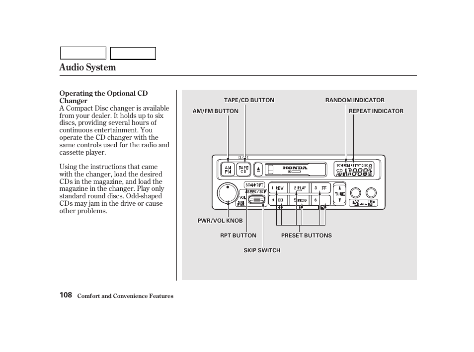 Audio system | HONDA 2002 Insight  - Owner's Manual User Manual | Page 111 / 270
