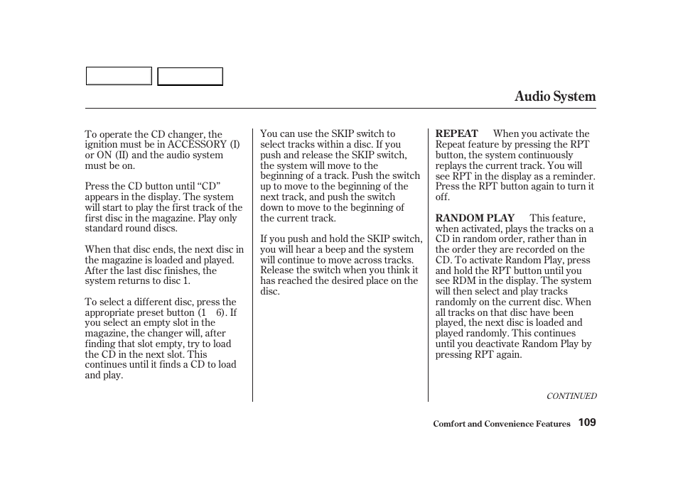 Audio system | HONDA 2002 Insight  - Owner's Manual User Manual | Page 112 / 270