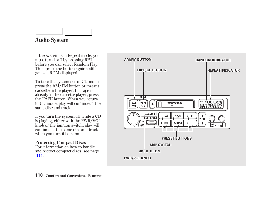 Audio system | HONDA 2002 Insight  - Owner's Manual User Manual | Page 113 / 270