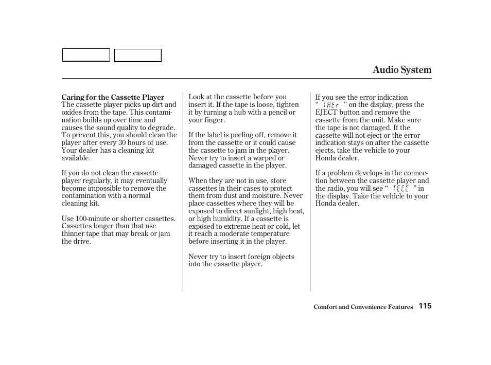 Audio system | HONDA 2002 Insight  - Owner's Manual User Manual | Page 118 / 270