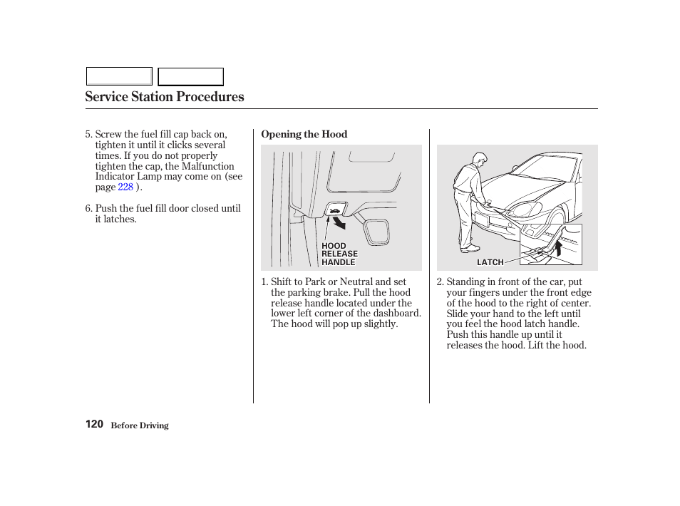 Service station procedures | HONDA 2002 Insight  - Owner's Manual User Manual | Page 123 / 270