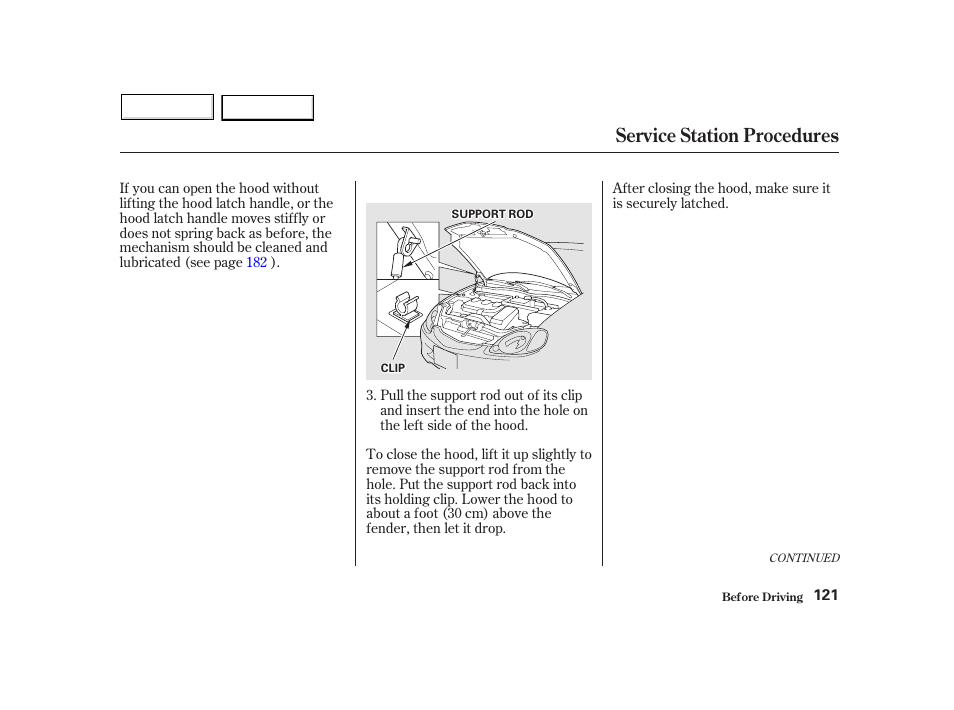 Service station procedures | HONDA 2002 Insight  - Owner's Manual User Manual | Page 124 / 270