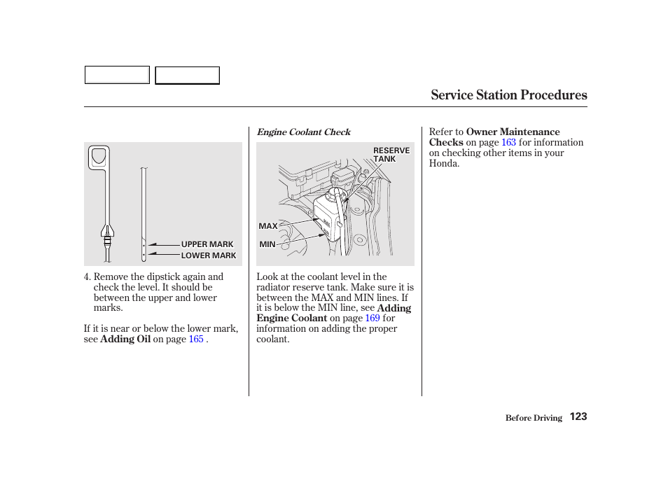 Service station procedures | HONDA 2002 Insight  - Owner's Manual User Manual | Page 126 / 270