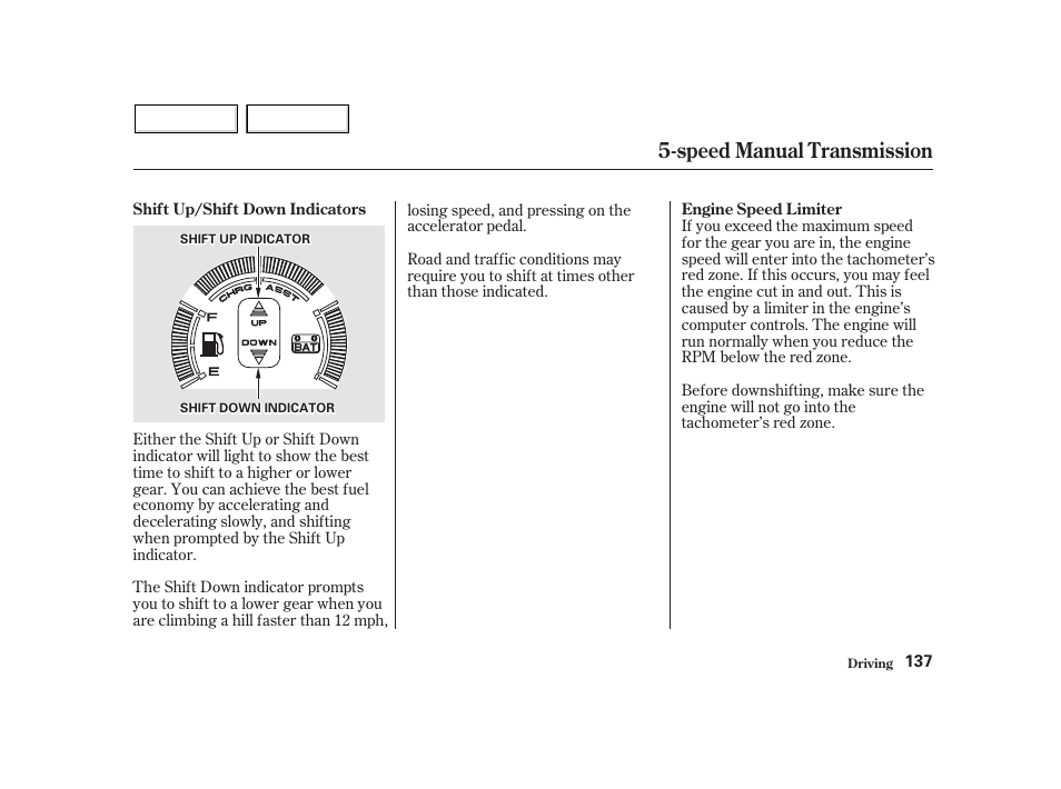 Speed manual transmission | HONDA 2002 Insight  - Owner's Manual User Manual | Page 140 / 270