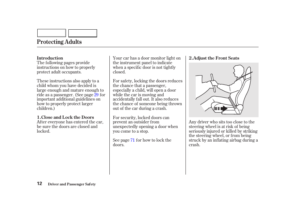 Protecting adults | HONDA 2002 Insight  - Owner's Manual User Manual | Page 15 / 270