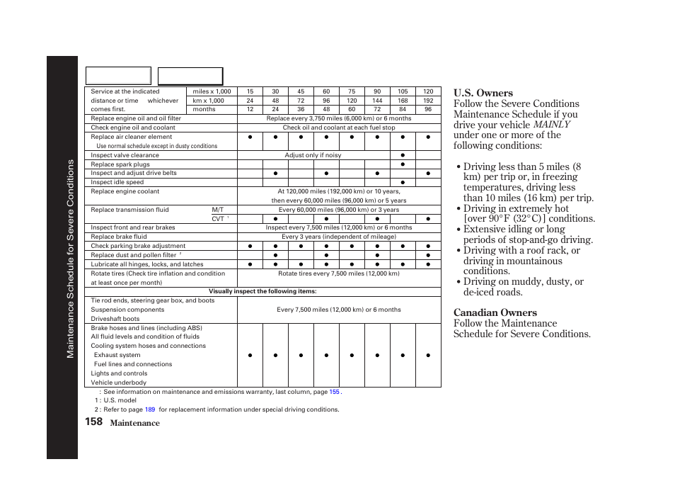 U.s. owners canadian owners, Mainly | HONDA 2002 Insight  - Owner's Manual User Manual | Page 161 / 270