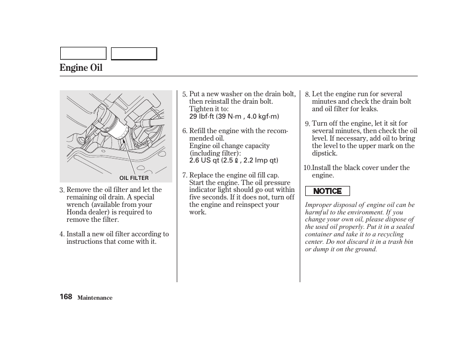 Engine oil | HONDA 2002 Insight  - Owner's Manual User Manual | Page 171 / 270