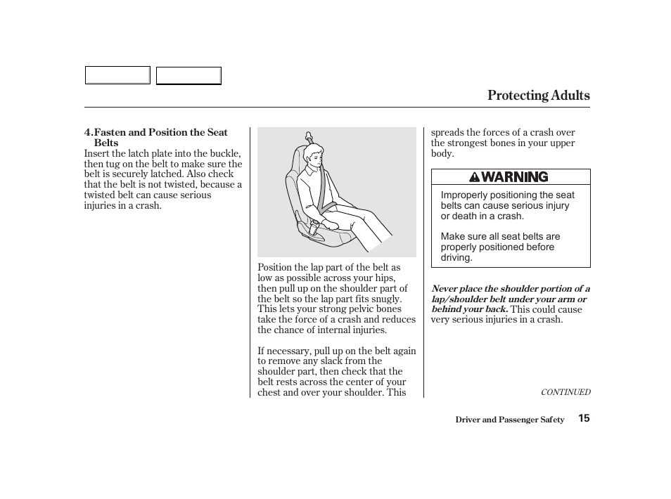 Protecting adults | HONDA 2002 Insight  - Owner's Manual User Manual | Page 18 / 270