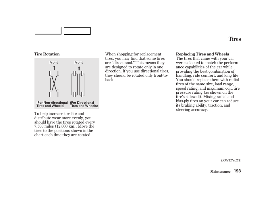 Tires | HONDA 2002 Insight  - Owner's Manual User Manual | Page 196 / 270
