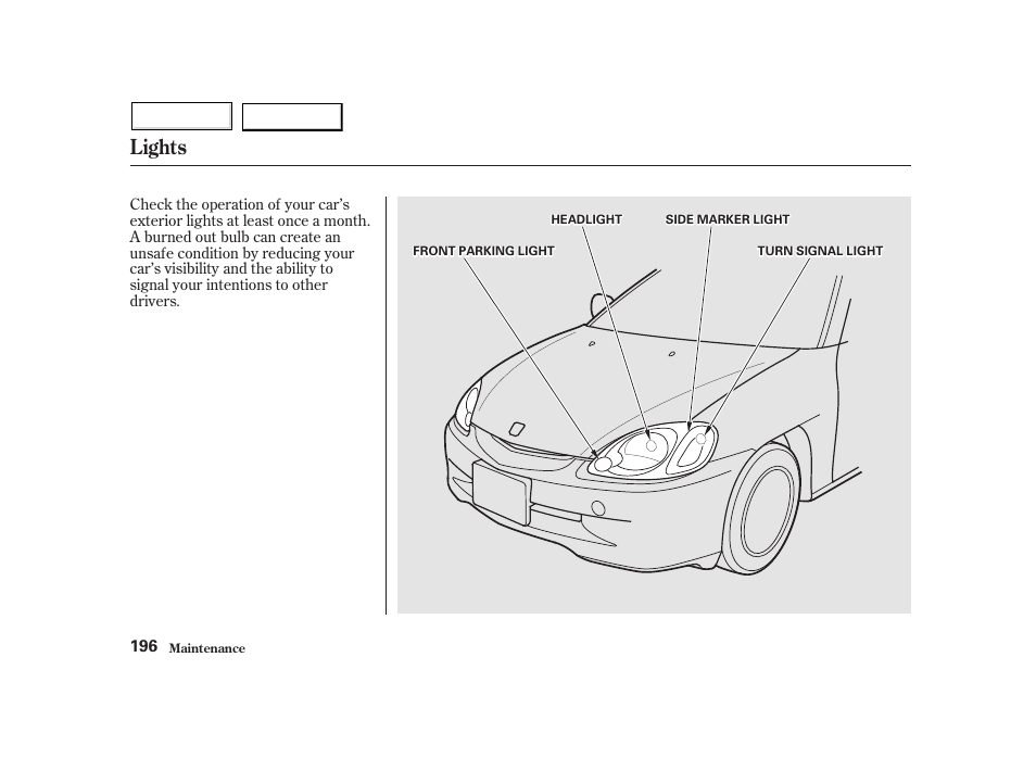 Lights | HONDA 2002 Insight  - Owner's Manual User Manual | Page 199 / 270