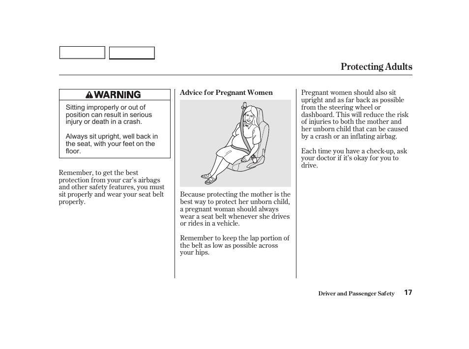 Protecting adults | HONDA 2002 Insight  - Owner's Manual User Manual | Page 20 / 270