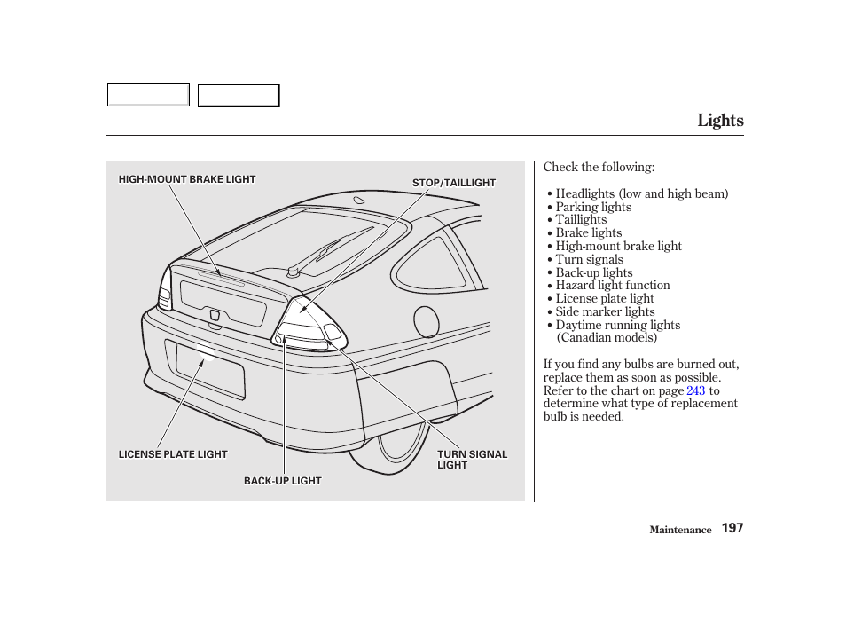 Lights | HONDA 2002 Insight  - Owner's Manual User Manual | Page 200 / 270