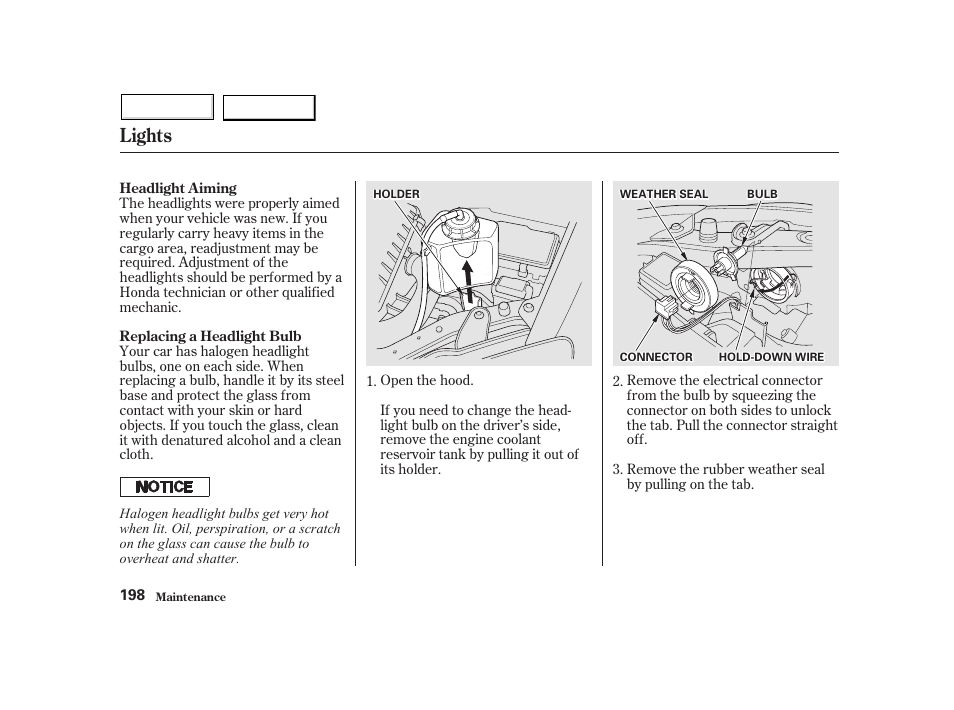 Lights | HONDA 2002 Insight  - Owner's Manual User Manual | Page 201 / 270