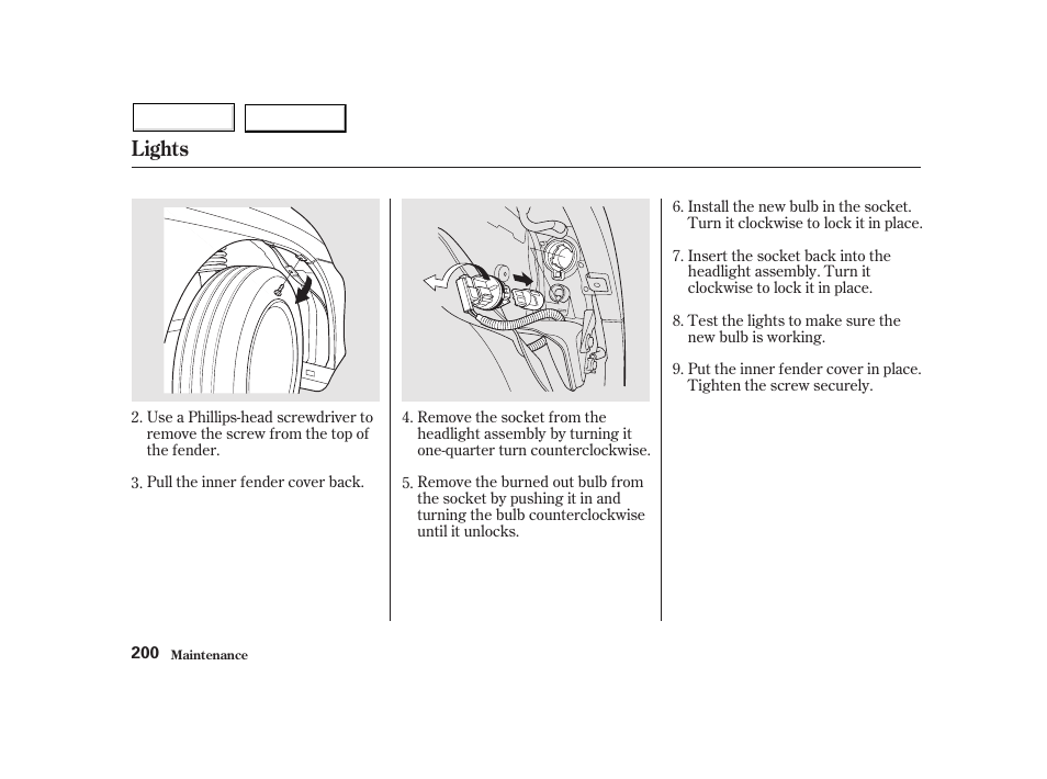 Lights | HONDA 2002 Insight  - Owner's Manual User Manual | Page 203 / 270