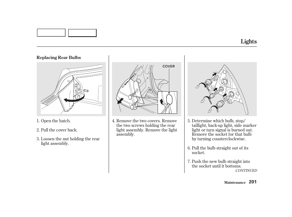 Lights | HONDA 2002 Insight  - Owner's Manual User Manual | Page 204 / 270