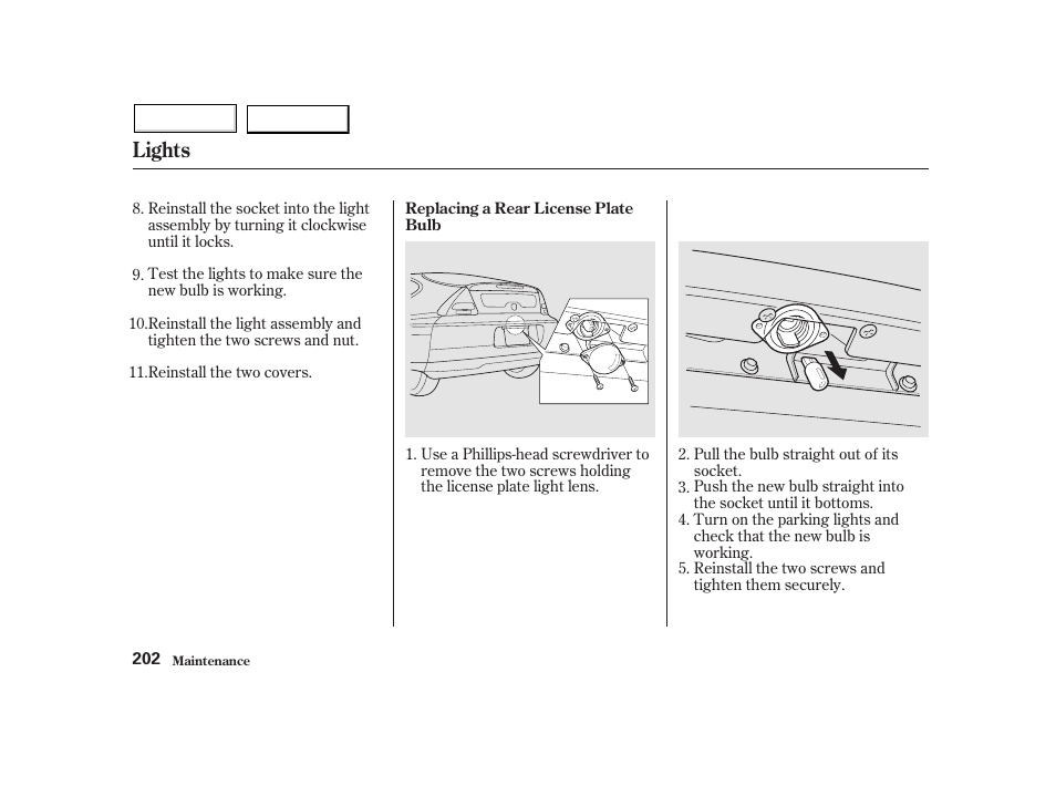 Lights | HONDA 2002 Insight  - Owner's Manual User Manual | Page 205 / 270