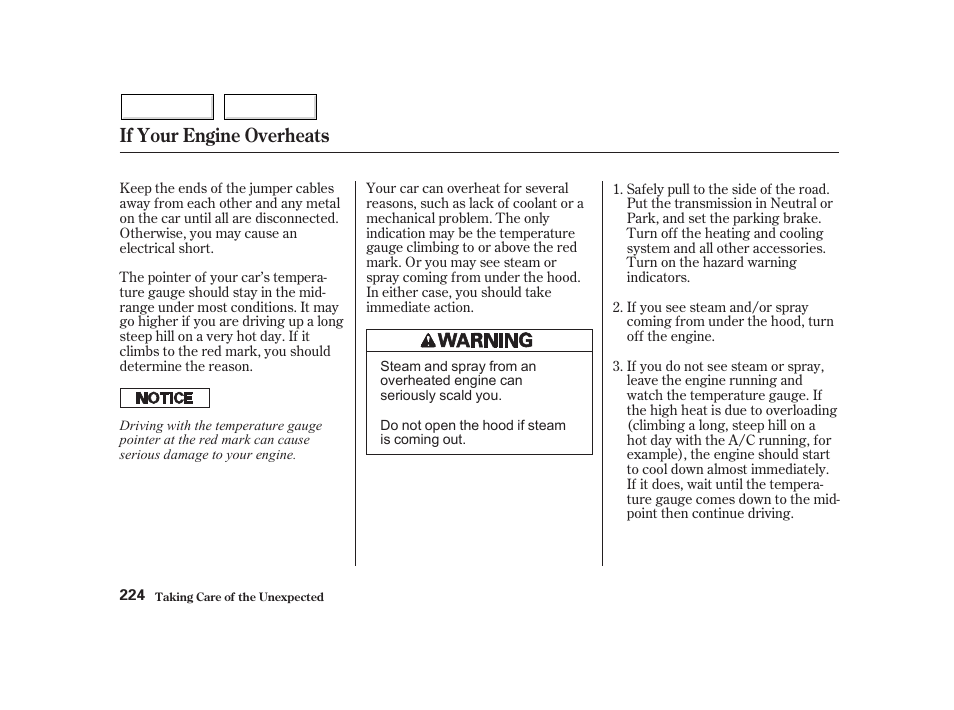 If your engine overheats | HONDA 2002 Insight  - Owner's Manual User Manual | Page 227 / 270