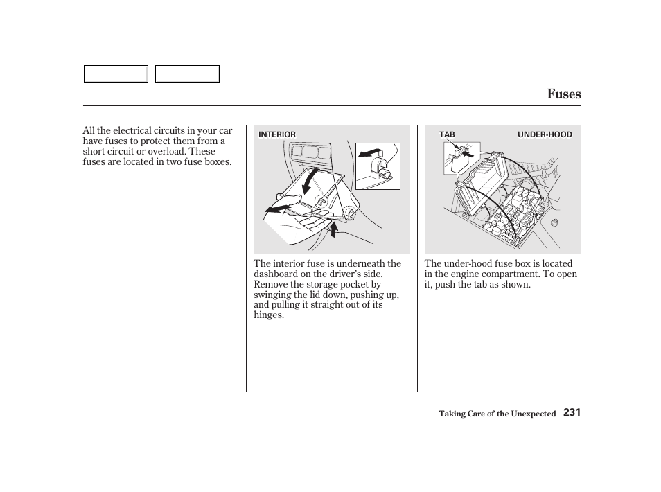 Fuses | HONDA 2002 Insight  - Owner's Manual User Manual | Page 234 / 270