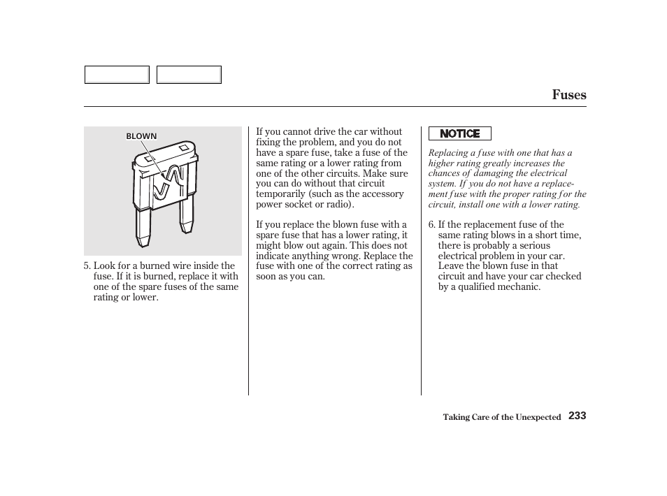 Fuses | HONDA 2002 Insight  - Owner's Manual User Manual | Page 236 / 270