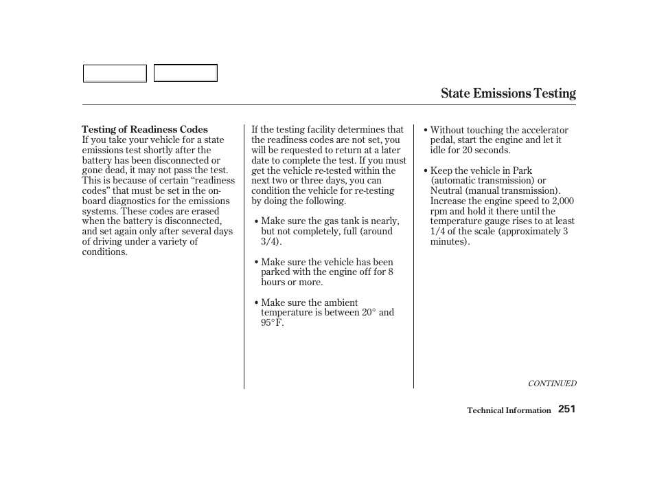 State emissions testing | HONDA 2002 Insight  - Owner's Manual User Manual | Page 254 / 270