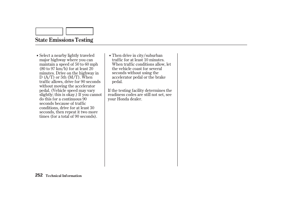 State emissions testing | HONDA 2002 Insight  - Owner's Manual User Manual | Page 255 / 270