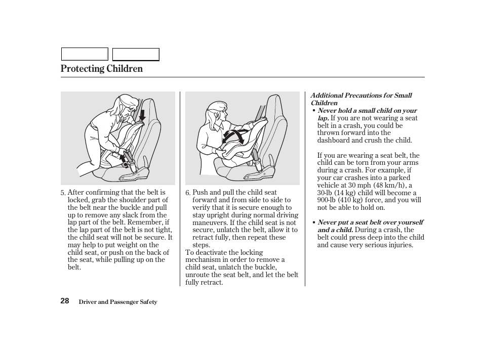 Protecting children | HONDA 2002 Insight  - Owner's Manual User Manual | Page 31 / 270