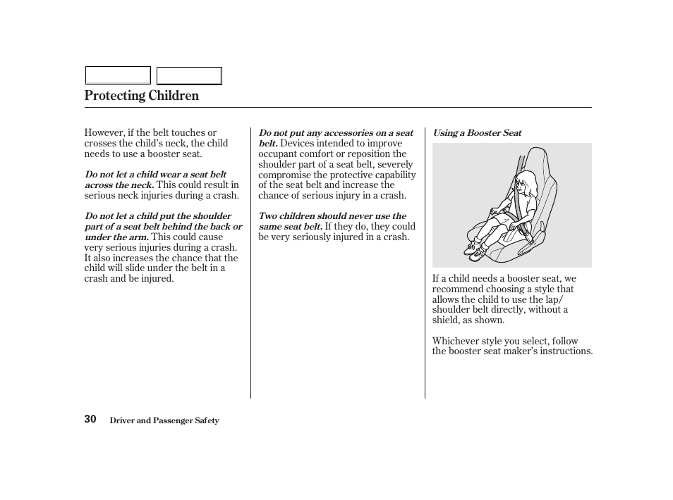 Protecting children | HONDA 2002 Insight  - Owner's Manual User Manual | Page 33 / 270
