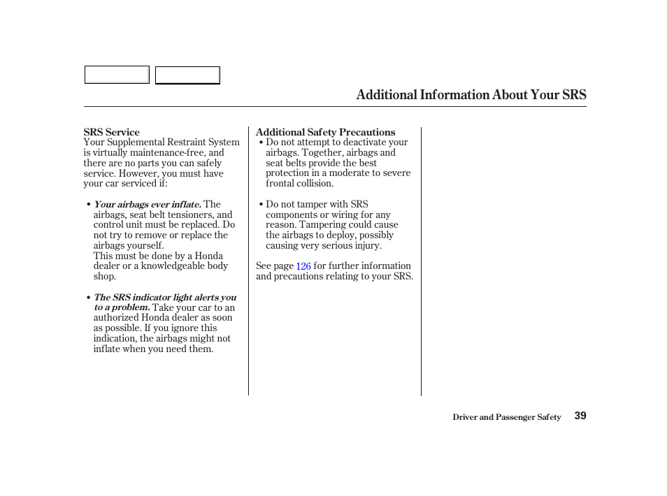 Additional information about your srs | HONDA 2002 Insight  - Owner's Manual User Manual | Page 42 / 270