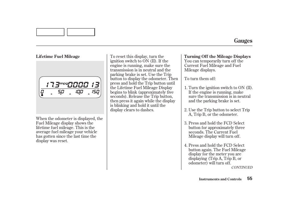 Gauges | HONDA 2002 Insight  - Owner's Manual User Manual | Page 58 / 270
