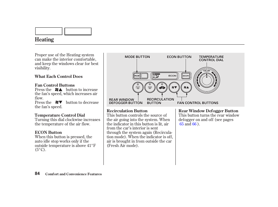 Heating | HONDA 2002 Insight  - Owner's Manual User Manual | Page 87 / 270