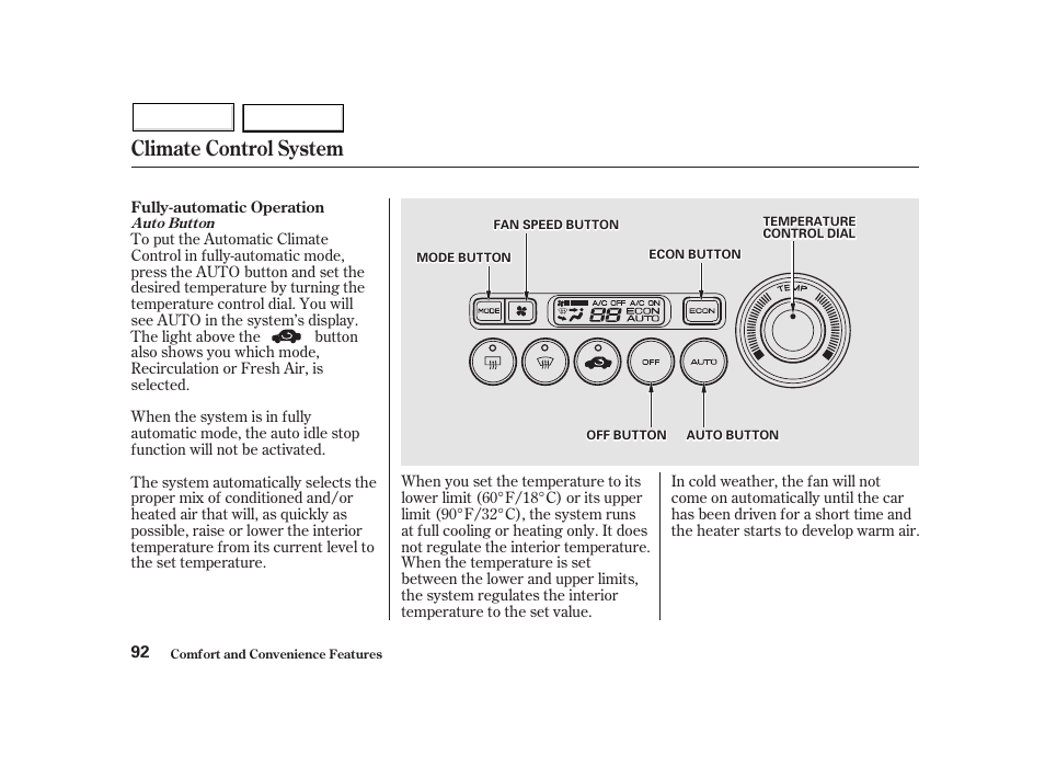 Climate control system | HONDA 2002 Insight  - Owner's Manual User Manual | Page 95 / 270