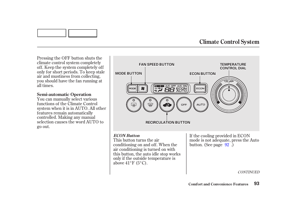 Climate control system | HONDA 2002 Insight  - Owner's Manual User Manual | Page 96 / 270