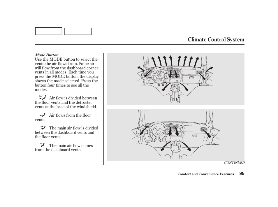 Climate control system | HONDA 2002 Insight  - Owner's Manual User Manual | Page 98 / 270