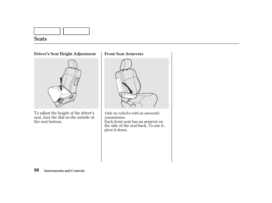 Seats | HONDA 2002 CR-V - Owner's Manual User Manual | Page 102 / 372