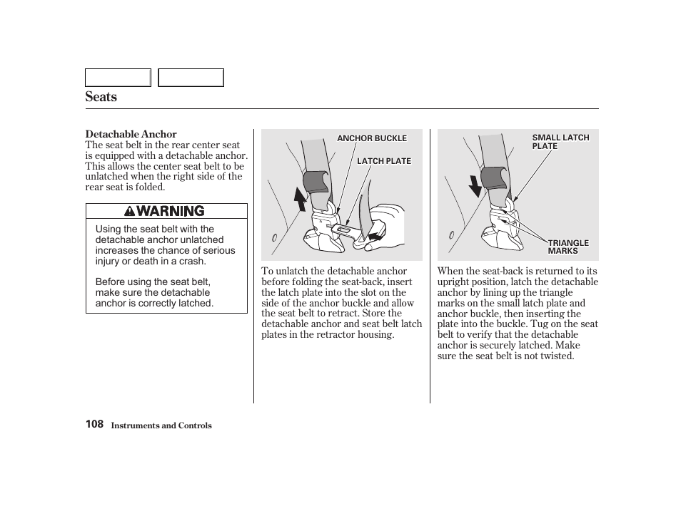 Seats | HONDA 2002 CR-V - Owner's Manual User Manual | Page 112 / 372