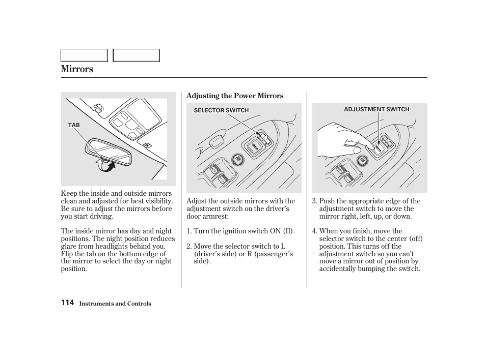 Mirrors | HONDA 2002 CR-V - Owner's Manual User Manual | Page 118 / 372