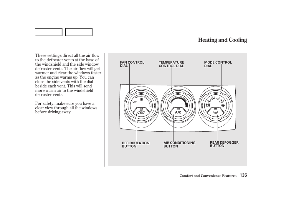 Heating and cooling | HONDA 2002 CR-V - Owner's Manual User Manual | Page 139 / 372