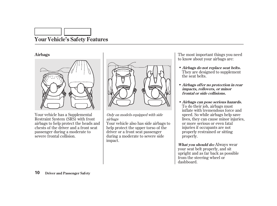 Your vehicle’s safety features | HONDA 2002 CR-V - Owner's Manual User Manual | Page 14 / 372