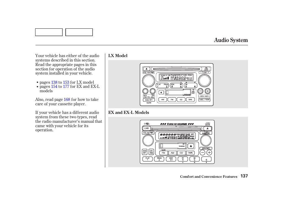 Audio system | HONDA 2002 CR-V - Owner's Manual User Manual | Page 141 / 372